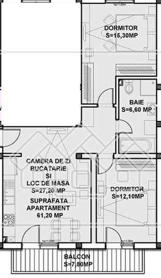 Apart. 3 camere si balcon, 61.2mp utili, predare la alb, Doamna Stanca