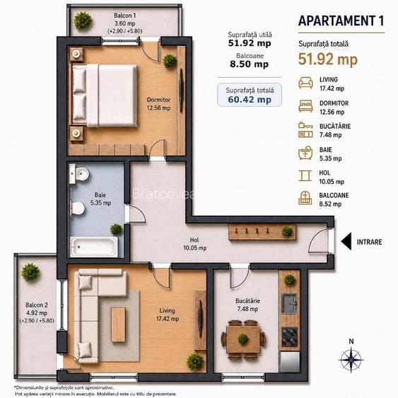 Apartament 2 camere 60 mp / Bloc Nou 2026 / Incalzire in pardoseala  - 7