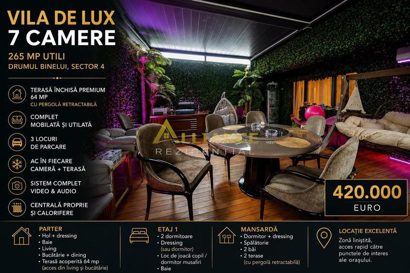 Vila de Lux 7 Camere | 265 mp Utili | Terasa Spectaculoasa 64 mp | 3 Parcari | S