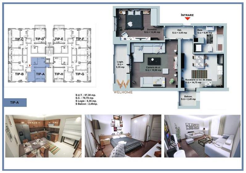 Ap. decomandat, 2 camere, 2 balcoane, bloc nou, lift