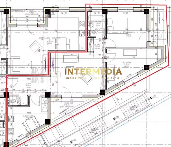 Apartament 3 camere, Bloc Nou, Zona Cetate, 74 MP + 2 Balcoane