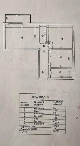 Etaj 1 ap 2 Camere Decomandat 53,2mp mobilat zona Nicolina