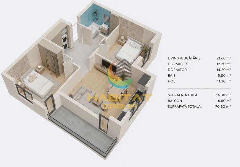 Apartament 3 camere | 71 mp utili -  Popești Leordeni | Metrou Berceni