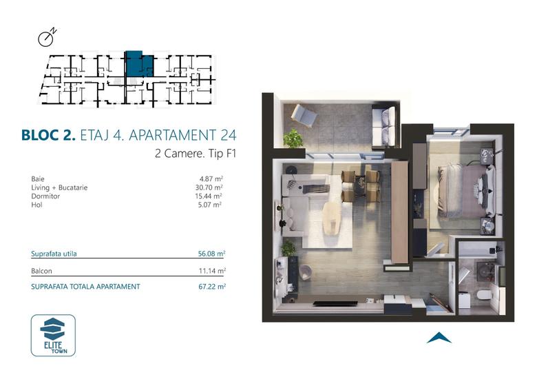 Elite Town Timisoara - Apartament 2 camere | TORONTALULUI - METRO 2