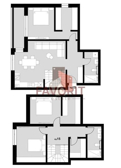 Apartament cu 4 camere pe 2 nivele. 108 mp utili. Comision 0%