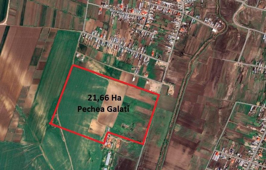21,66 Ha Teren Compact – Pechea (Galați) – Potențial Energetic & Agricol