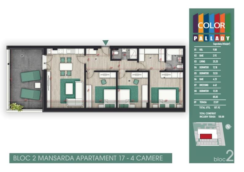 Apartament 4 cam.FINALIZAT+TERASA - Color Pallady Residence, metrou 900 m