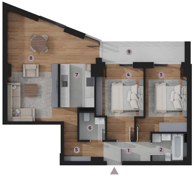 Ap. 3 camere, 2 bai, bucatarie separata, balcon, 82m, FINISAJE DE CALITATE!