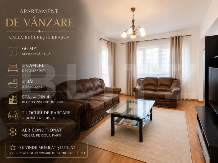 Apartament 3 camere, 66 mp, 2 locuri de parcare, zona Calea București