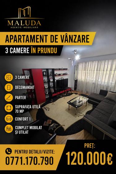 Apartament 3 camere de vanzare in Prundu