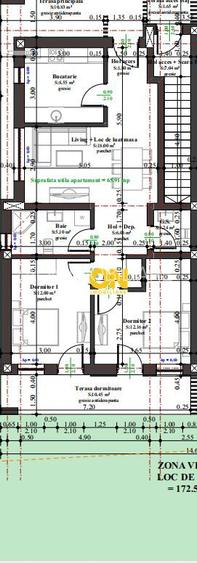 Apartament cu 3 camere, 2 bai, curte proprie, parcare si boxa 40 mp - 1