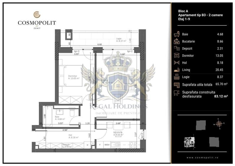 Apartament Modern, 2 Camere 66 Mp, Categorie Lux, Racadau - Brasov