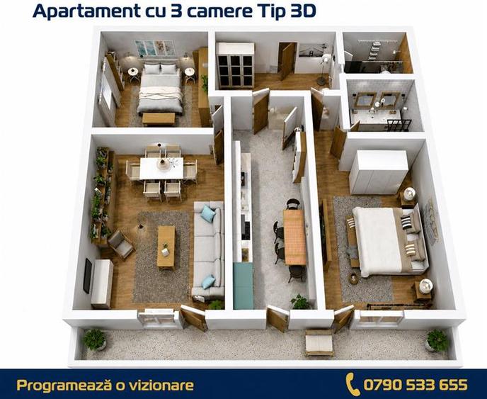 Apartament 3 camere zona C5 in BLOC NOU