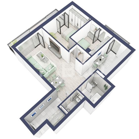 Apartament cu orientare SV 70 mpu 3 camere 2 bai bloc cu lift Turnisor