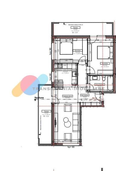 Apartament 3 camere, 72 mp + 2 terase, parcare și boxă, Chinteni