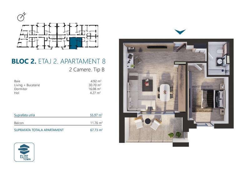 Elite Town Timisoara - Apartament 2 camere | TORONTALULUI - METRO 2