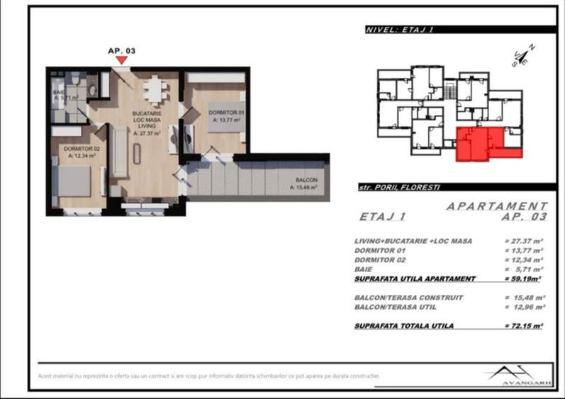 Apartament cu 3 camere, 60 mp,balcon ,zona Eroilor