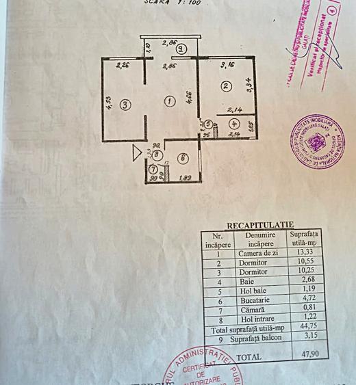 Apartament cu 3 camere in Micro 19
