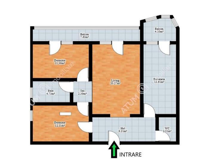 Apartament 3 camere decomandate 2 balcoane in zona centrala Sibiu