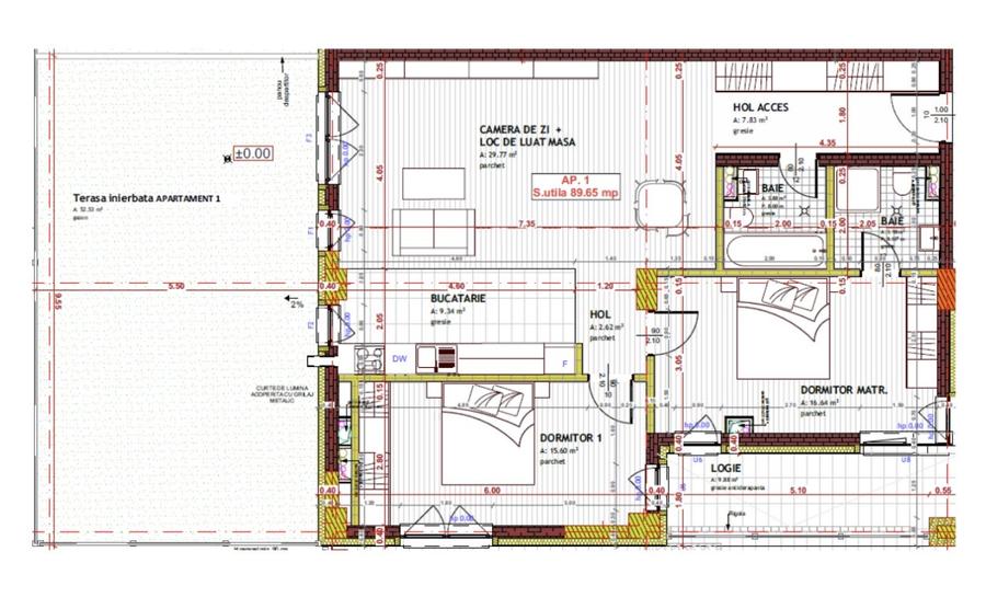 Apartament de 3 camere, 89.65mp, Semifinisat,Gradina,zona Tineretului,