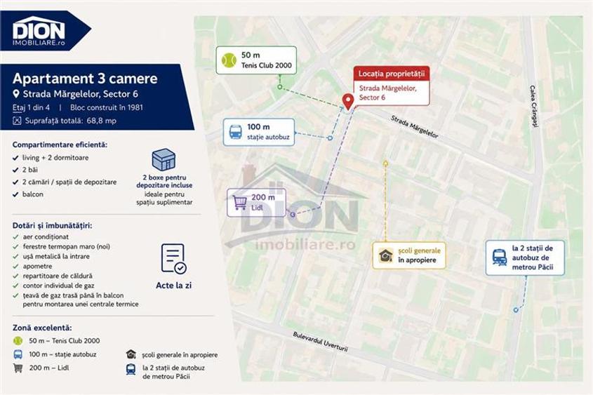 Militari Apusului Str. Mărgelelor. ap. 3 cam – 2x gr. sanitar