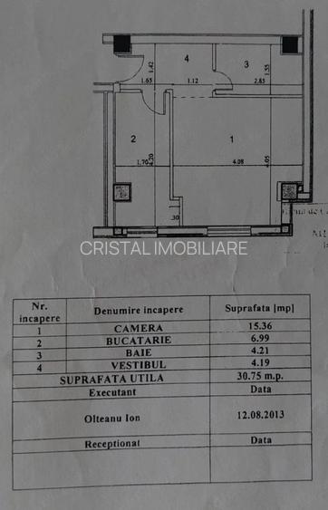 Vanzare garsonieră 30,7 mp, centrală proprie, bloc 2013, metrou M3 - 5