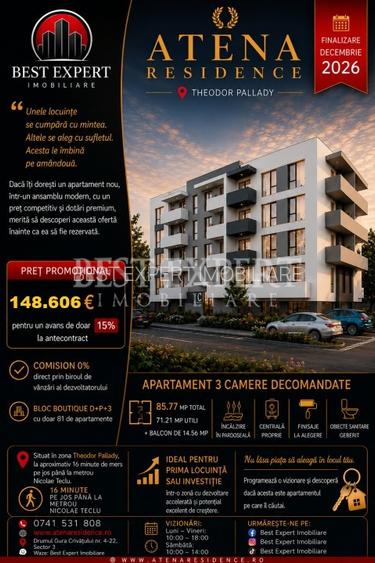 3 Camere | Avans 15% | Direct Dezvoltator | Bloc Intim | Comision 0%