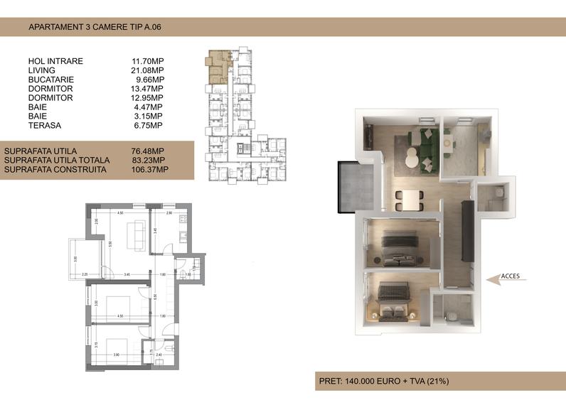 Apartament 3 camere Drumul Cooperativei, Bucuresti (140.000€ +TVA)