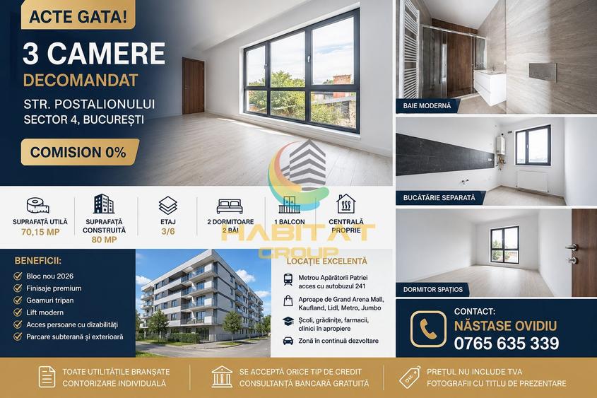 ACTE GATA! Apartament cu 3 camere Comision 0.