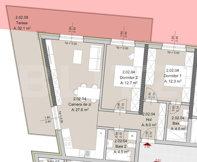 Apartament 3 camere, 69 mp, Terasa 32 mp, Imobil Nou, Zona The Office