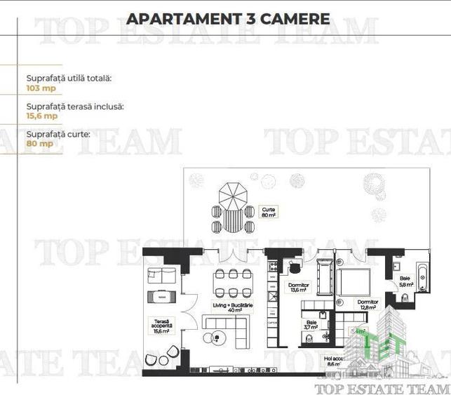 Apartament 3 camere cu gradina privata de 80 mp si terasa | Proiect boutique exc