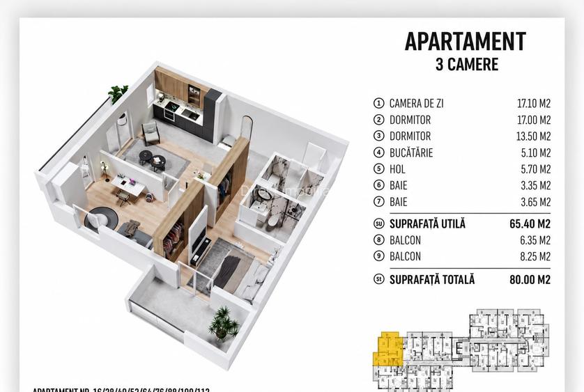 Apartament 3 camere – Complex rezidențial nou Etaj 7 | 2 băi+panorama