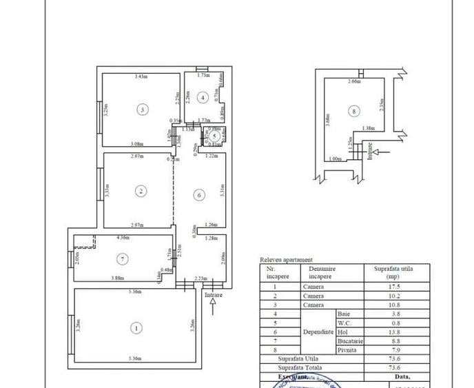Apartament decomandat cu 3 camere 2 bai in Terezian