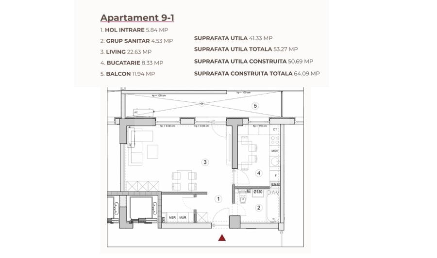 Studio 53.27 mp într-un ansamblu cu 0% Comision la Achiziție