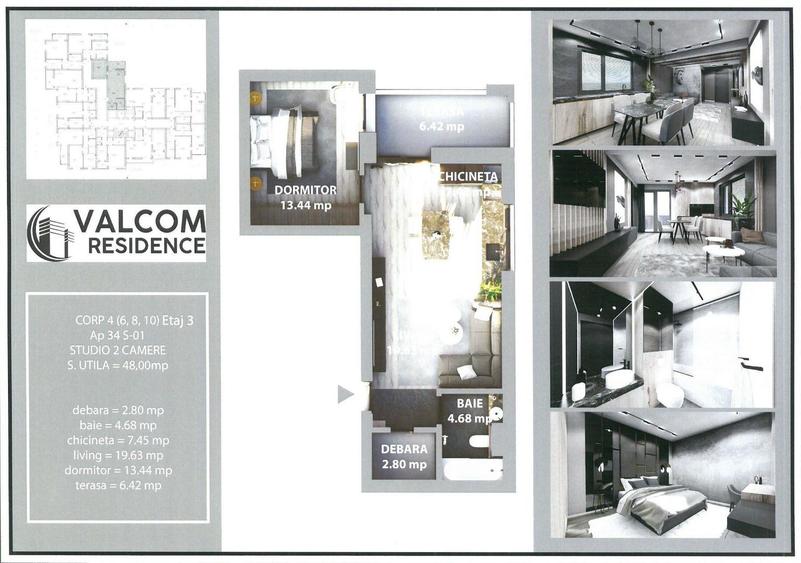 Valcom Residence Bartolomeu, Studio, terasa 6.42mp, Comision 0%