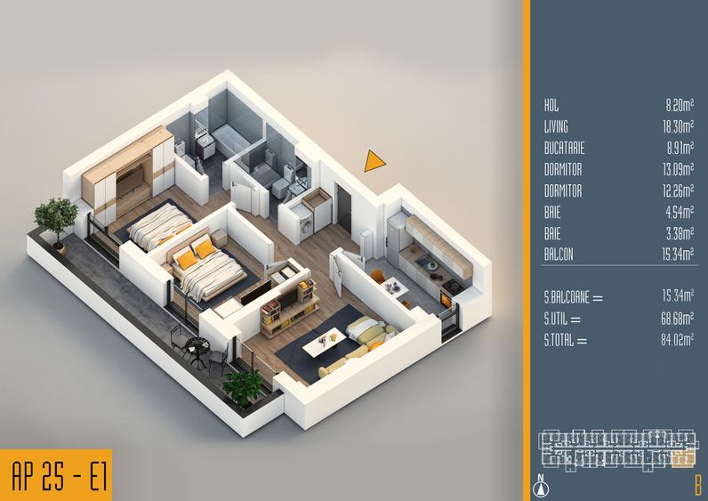 Neofort 84- 3 Camere Decomandat Pallady | Încălzire Pardoseală | Parcare Inclusa