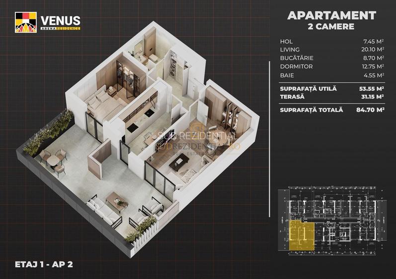 Apartament nou 2 camere de vanzare, terasa - Metrou Aparatorii Patriei - 1