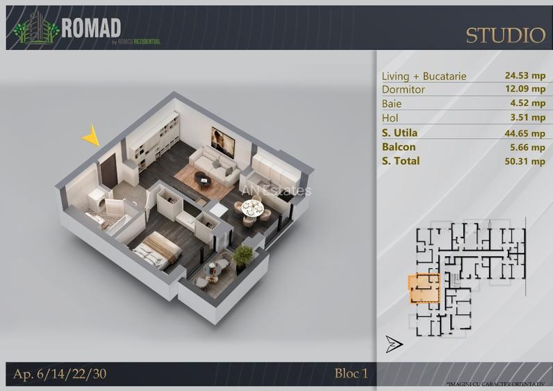 Apartament tip studio-Zona Pallady-Premium-54,21MP-ANSAMBLU REZIDENTIAL