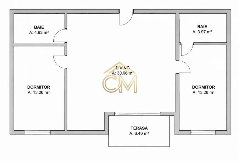 Apartament 3 Camere- 66,5 MPU-Etaj 1-Balcon
