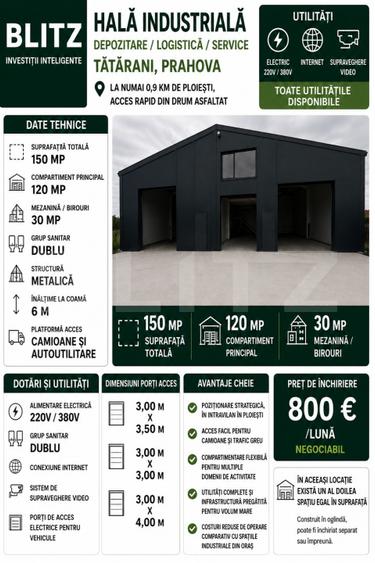 Hala de inchiriat 2026, 150 mp,Ploiesti acces facil A3