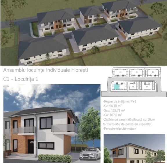 Duplex deosebit ,ansamblu privat, 108mp utili, teren 200mp,Floresti