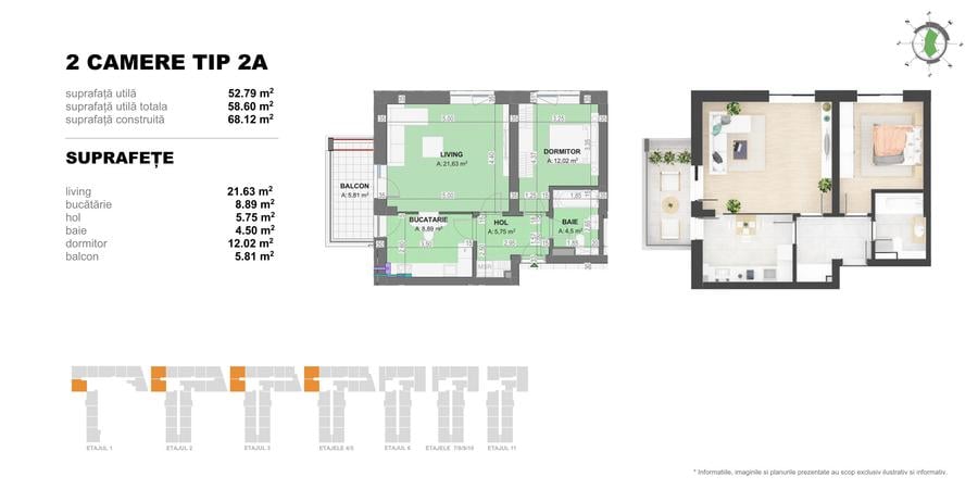 Apartament 2 Camere TIP A in Complex Doi Cocosi Residence