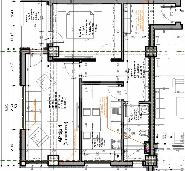 Apartament 2 camere 57.9mp utili buc separata balcon etaj 1 Sibiu