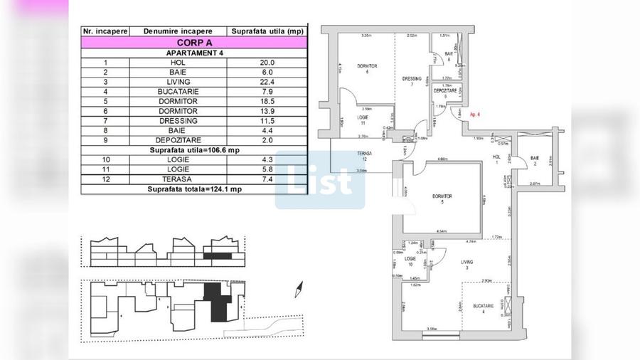 Apartament 3 camere, suprafata utila 106,6, cartierul Brașovechi