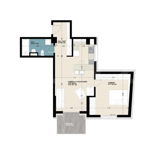 Apartament cu 2 camere, semifinisat, 56 mp, zona Iulius Mall