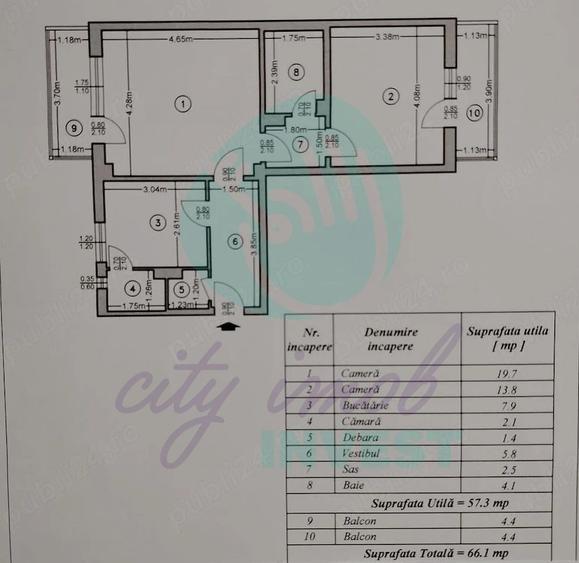 2 camere de 57 mp plus 2 balcoane - CENTRALA PROPRIE