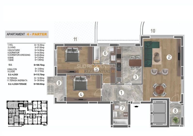 Apartament 3 camere de vanzare, terasa privata, zona Piata Sudului - 1