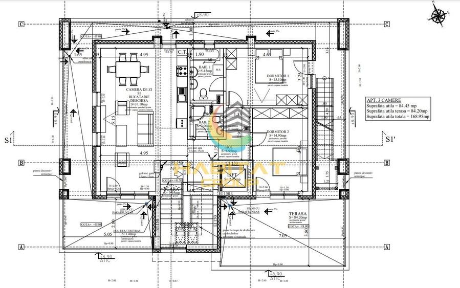 Splaiul Unirii Penthouse 3 camere 85 mp + terasa 84 mp