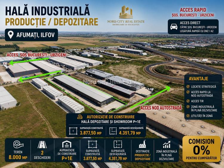 Hală Industrială P+1E | 8.000 mp teren | Acces A0 | DN2 | Afumați - 3