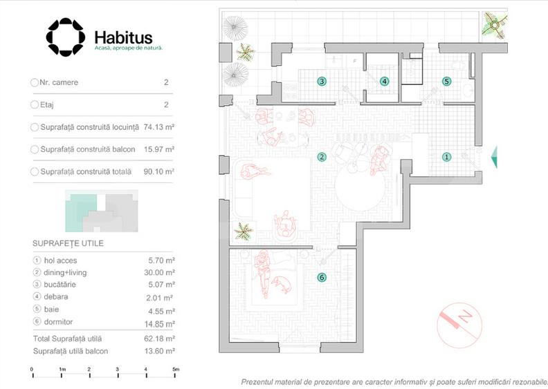 Apartament 2 camere, 62.18 mp, Habitus Oasului, Exclusivitate